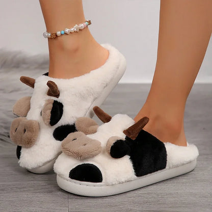 Cute Cow Fur Warm Cotton Slides