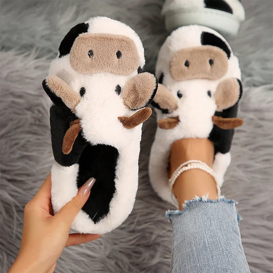 Cute Cow Fur Warm Cotton Slides
